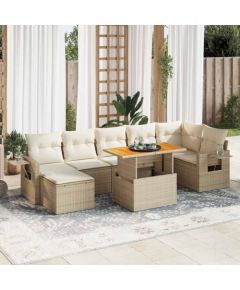 vidaXL vidaXL 8-cz. zestaw mebli ogrodowych z poduszkami, beżowy, polirattan Dārza mēbeļu komplekti