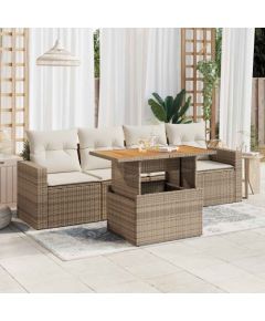 vidaXL vidaXL 5-cz. zestaw mebli ogrodowych z poduszkami, beżowy, polirattan Dārza mēbeļu komplekti