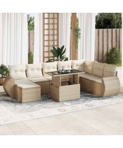 vidaXL vidaXL 9-cz. zestaw mebli ogrodowych z poduszkami, beżowy, polirattan Dārza mēbeļu komplekti