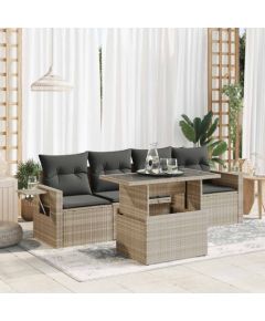 vidaXL 5-cz. zestaw mebli do ogrodu, poduszki, jasnoszary rattan PE Dārza mēbeļu komplekti