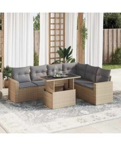 vidaXL 7-cz. zestaw wypoczynkowy do ogrodu, z poduszkami, beżowy Dārza mēbeļu komplekti