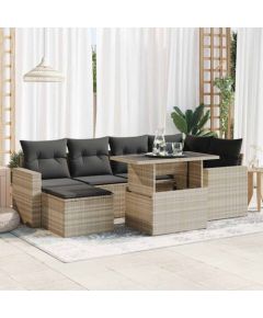 vidaXL 7-cz. zestaw wypoczynkowy do ogrodu, z poduszkami, jasnoszary Dārza mēbeļu komplekti