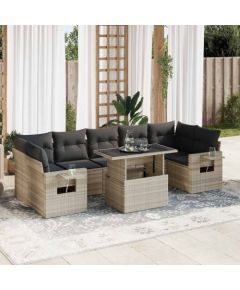 vidaXL 8-cz. zestaw mebli ogrodowych, poduszki, jasnoszary polirattan Dārza mēbeļu komplekti