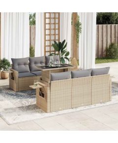 vidaXL 7-cz. zestaw wypoczynkowy do ogrodu, z poduszkami, beżowy Dārza mēbeļu komplekti