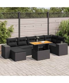 vidaXL 8-cz. zestaw wypoczynkowy do ogrodu, z poduszkami, czarny Dārza mēbeļu komplekti