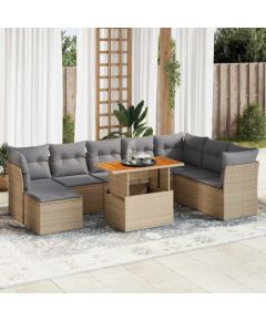 vidaXL 9-cz. zestaw mebli ogrodowych z poduszkami, beżowy, polirattan Dārza mēbeļu komplekti