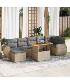 vidaXL 8-cz. zestaw mebli ogrodowych z poduszkami, beżowy, polirattan Dārza mēbeļu komplekti