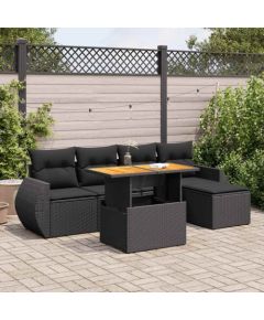 vidaXL 6-cz. zestaw mebli ogrodowych z poduszkami, czarny polirattan Dārza mēbeļu komplekti