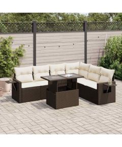 vidaXL 7-cz. zestaw wypoczynkowy do ogrodu, z poduszkami, brązowy Dārza mēbeļu komplekti