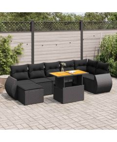 vidaXL vidaXL 8-cz. zestaw wypoczynkowy do ogrodu, z poduszkami, czarny Dārza mēbeļu komplekti