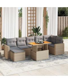 vidaXL vidaXL 8-cz. zestaw mebli ogrodowych z poduszkami, beżowy, polirattan Dārza mēbeļu komplekti