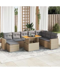 vidaXL vidaXL 9-cz. zestaw mebli ogrodowych z poduszkami, beżowy, polirattan Dārza mēbeļu komplekti