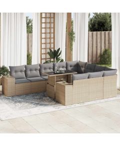 vidaXL 11-cz. zestaw mebli ogrodowych z poduszkami, beżowy, polirattan Dārza mēbeļu komplekti