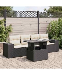 vidaXL vidaXL 5-cz. zestaw wypoczynkowy do ogrodu, poduszki, czarny rattan PE Dārza mēbeļu komplekti