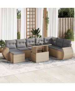 vidaXL vidaXL 9-cz. zestaw mebli ogrodowych z poduszkami, beżowy, polirattan Dārza mēbeļu komplekti