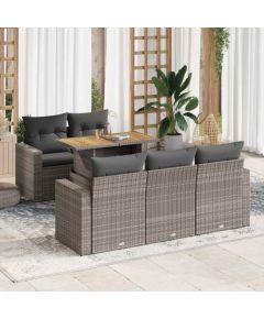 vidaXL vidaXL 6-cz. zestaw mebli ogrodowych z poduszkami, szary, polirattan Dārza mēbeļu komplekti