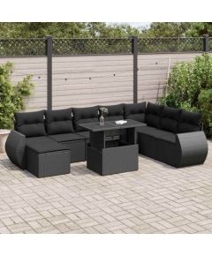 vidaXL vidaXL 9-cz. zestaw wypoczynkowy do ogrodu, z poduszkami, czarny Dārza mēbeļu komplekti