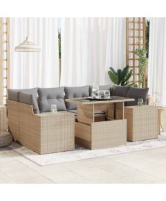 vidaXL vidaXL 7-cz. zestaw wypoczynkowy do ogrodu, z poduszkami, beżowy Dārza mēbeļu komplekti