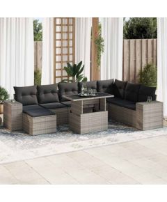 vidaXL vidaXL 9-cz. zestaw mebli ogrodowych z poduszkami, szary, polirattan Dārza mēbeļu komplekti