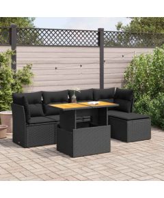 vidaXL vidaXL 6-cz. zestaw mebli ogrodowych z poduszkami, czarny polirattan Dārza mēbeļu komplekti