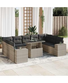 vidaXL vidaXL 10-cz. zestaw wypoczynkowy do ogrodu, z poduszkami, jasnoszary Dārza mēbeļu komplekti