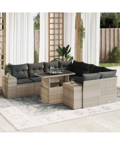 vidaXL vidaXL 9-cz. zestaw mebli ogrodowych, poduszki, jasnoszary polirattan Dārza mēbeļu komplekti