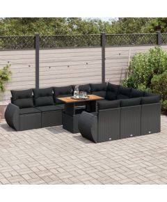 vidaXL vidaXL 11-cz. zestaw wypoczynkowy do ogrodu, poduszki czarny rattan PE Dārza mēbeļu komplekti