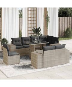 vidaXL vidaXL 9-cz. zestaw mebli ogrodowych, poduszki, jasnoszary polirattan Dārza mēbeļu komplekti