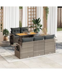 vidaXL vidaXL 6-cz. zestaw mebli ogrodowych z poduszkami, szary, polirattan Dārza mēbeļu komplekti