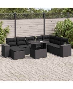 vidaXL vidaXL 9-cz. zestaw wypoczynkowy do ogrodu, z poduszkami, czarny Dārza mēbeļu komplekti