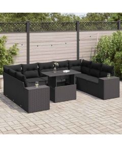 vidaXL 10-cz. zestaw wypoczynkowy do ogrodu, z poduszkami, czarny Dārza mēbeļu komplekti