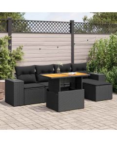 vidaXL vidaXL 6-cz. zestaw mebli ogrodowych z poduszkami, czarny polirattan Dārza mēbeļu komplekti