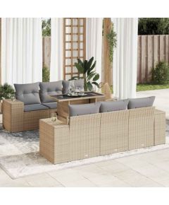 vidaXL vidaXL 7-cz. zestaw wypoczynkowy do ogrodu, z poduszkami, beżowy Dārza mēbeļu komplekti