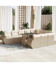 vidaXL vidaXL 11-cz. zestaw mebli ogrodowych z poduszkami, beżowy, polirattan Dārza mēbeļu komplekti