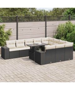 vidaXL vidaXL 11-cz. zestaw wypoczynkowy do ogrodu, poduszki czarny rattan PE Dārza mēbeļu komplekti