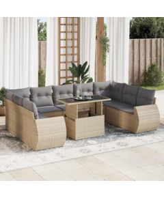 vidaXL vidaXL 10-cz. zestaw mebli ogrodowych z poduszkami, beżowy, polirattan Dārza mēbeļu komplekti