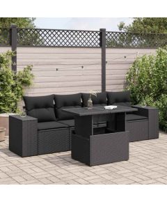 vidaXL vidaXL 5-cz. zestaw wypoczynkowy do ogrodu, poduszki, czarny rattan PE Dārza mēbeļu komplekti