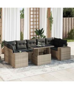 vidaXL vidaXL 8-cz. zestaw mebli ogrodowych z poduszkami, szary, polirattan Dārza mēbeļu komplekti