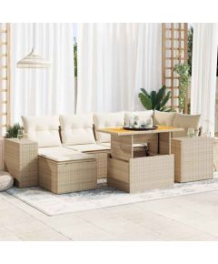 vidaXL vidaXL 7-cz. zestaw wypoczynkowy do ogrodu, z poduszkami, beżowy Dārza mēbeļu komplekti