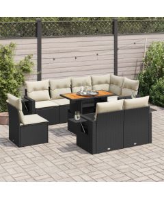 vidaXL vidaXL 9-cz. zestaw wypoczynkowy do ogrodu, z poduszkami, czarny Dārza mēbeļu komplekti