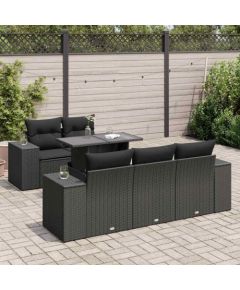 vidaXL vidaXL 6-cz. zestaw mebli ogrodowych z poduszkami, czarny polirattan Dārza mēbeļu komplekti