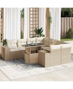 vidaXL vidaXL 9-cz. zestaw mebli ogrodowych z poduszkami, beżowy, polirattan Dārza mēbeļu komplekti