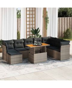 vidaXL vidaXL 9-cz. zestaw mebli ogrodowych z poduszkami, szary, polirattan Dārza mēbeļu komplekti