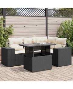 vidaXL 5-cz. zestaw wypoczynkowy do ogrodu, poduszki, czarny rattan PE Dārza mēbeļu komplekti