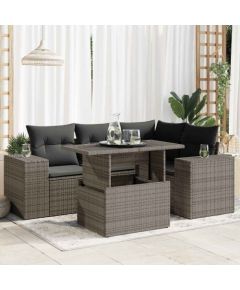 vidaXL 5-cz. zestaw wypoczynkowy do ogrodu, poduszki, szary rattan PE Dārza mēbeļu komplekti