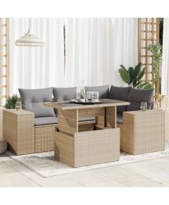 vidaXL vidaXL 5-cz. zestaw mebli ogrodowych z poduszkami, beżowy, polirattan Dārza mēbeļu komplekti