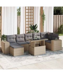 vidaXL vidaXL 8-cz. zestaw mebli ogrodowych z poduszkami, beżowy, polirattan Dārza mēbeļu komplekti