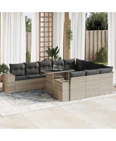 vidaXL 11-cz. zestaw mebli ogrodowych z poduszkami, szary rattan PE Dārza mēbeļu komplekti