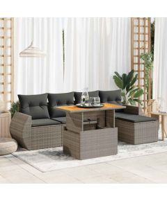 vidaXL vidaXL 6-cz. zestaw mebli ogrodowych z poduszkami, szary, polirattan Dārza mēbeļu komplekti