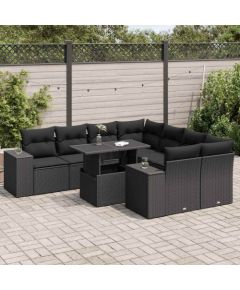 vidaXL vidaXL 9-cz. zestaw wypoczynkowy do ogrodu, z poduszkami, czarny Dārza mēbeļu komplekti